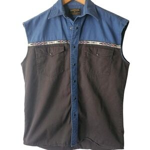 Rustler Wrangler Western Snap Sleeveless Shirt Sz M Southwestern Trim